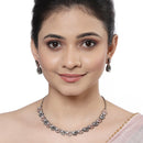 Rose Gold Plated Baguette Cut White American Diamond Ethnic Necklace Jewellery Set