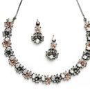 Rose Gold Plated Baguette Cut White American Diamond Ethnic Necklace Jewellery Set
