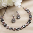 Rose Gold Plated Baguette Cut White American Diamond Ethnic Necklace Jewellery Set