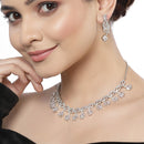 Rhodium Plated Cushion Cut White American Diamond Ethnic Necklace Jewellery Set