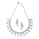 Rhodium Plated Cushion Cut White American Diamond Ethnic Necklace Jewellery Set