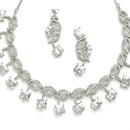 Rhodium Plated Cushion Cut White American Diamond Ethnic Necklace Jewellery Set