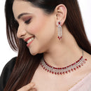 Rhodium Plated Stylish Emerald Cut Red AD Ethnic Necklace Jewellery Set