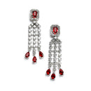 Rhodium Plated Stylish Emerald Cut Red AD Ethnic Necklace Jewellery Set