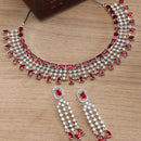Rhodium Plated Stylish Emerald Cut Red AD Ethnic Necklace Jewellery Set