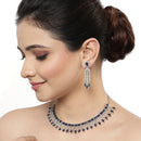Rhodium Plated Emerald Cut Blue American Diamond Ethnic Necklace Jewellery Set
