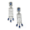 Rhodium Plated Emerald Cut Blue American Diamond Ethnic Necklace Jewellery Set