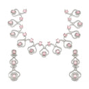 Rhodium Plated Ribbon Loop Pink American Diamond Ethnic Necklace Jewellery Set