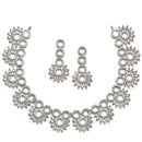 Rhodium Plated Round Halo Pink AD Ethnic Necklace Jewellery Set