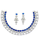 Rhodium Plated Triangle Motif Blue American Diamond Ethnic Necklace Jewellery Set