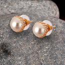 Gold Plated White Pearl Stone Daily Wear Studs Earrings