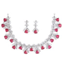 Rhodium Plated Triangle Cut Red American Diamond Ethnic Necklace Jewellery Set