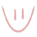 Rose Gold Plated Cabochon Pink American Diamond Ethnic Necklace Jewellery Set