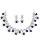 Rhodium Plated Triangle Cut Blue American Diamond Ethnic Necklace Jewellery Set
