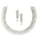 Rhodium Plated Teardrop White Ethnic AD Necklace Jewellery Set