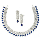 Rhodium Plated Teardrop Blue Ethnic AD Necklace Jewellery Set
