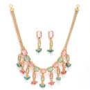 Gold Plated Cushion-Cut Multicolor American Diamond Ethnic South Indian Jewellery Set