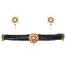 Gold Plated Rosette Motif Grey American Diamond Ethnic Traditional Choker Jewellery Set