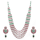 Rhodium Plated Draped Multicolor Cubic Zirconia Ethnic Oxidised Necklace