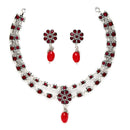 Rhodium Plated Crescent Red CZ Ethnic Oxidised Necklace