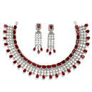 Rhodium Plated Stylish Emerald Cut Red AD Ethnic Necklace Jewellery Set