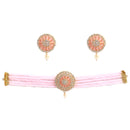 Gold Plated Circular Motif Pink American Diamond Ethnic Traditional Choker Jewellery Set