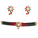 Gold Plated Rosette Motif Multi American Diamond Ethnic Traditional Choker Jewellery Set