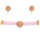 Gold Plated Round Medallion Pink American Diamond Ethnic Traditional Choker Jewellery Set