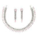 Rhodium Plated Fringe Pink American Diamond Contemporary Necklace Jewellery Set