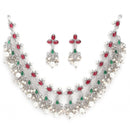 Rhodium Plated Crescent Multicolor Cubic Zirconia Ethnic Oxidised Necklace