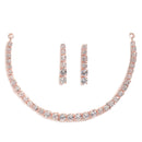 Rose Gold Plated Solitaire Strand White American Diamond Contemporary Necklace Jewellery Set