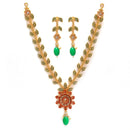 Gold Plated Leaf Green Cubic Zirconia Ethnic Necklace Jewellery Set