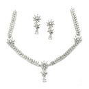 Rhodium Plated Leaf Vine White American Diamond Contemporary Necklace Jewellery Set