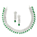 Rhodium Plated Teardrop Green Ethnic AD Necklace Jewellery Set