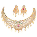 Gold Plated Peacock Motif Multi Color AD Stone Ethnic Traditional Choker Jewellery Set