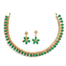 Gold Plated Teardrop Green American Diamond Ethnic Necklace Jewellery Set