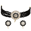 Gold Plated Circular Disc Black American Diamond Ethnic Traditional Choker Jewellery Set