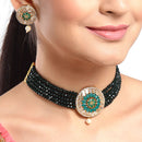 Gold Plated Round Medallion Green American Diamond Ethnic Traditional Choker Jewellery Set
