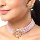 Gold Plated Round Medallion Pink American Diamond Ethnic Traditional Choker Jewellery Set
