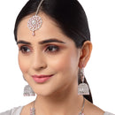 Rhodium Plated Pink AD Stone Ethnic Bridal Jewellery Set