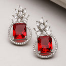 Rhodium Plated Paisley Shape AD Stone Contemporary Studs Earrings