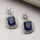 Rhodium Plated Paisley Shape AD Stone Contemporary Studs Earrings
