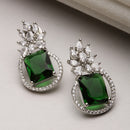 Rhodium Plated Paisley Shape AD Stone Contemporary Studs Earrings