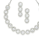 Rhodium Plated Round Halo White Ethnic AD Necklace Jewellery Set