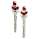 Rhodium Plated Chain Fringe American Diamond Contemporary Long Drop Earrings