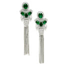 Rhodium Plated Chain Fringe American Diamond Contemporary Long Drop Earrings