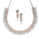 Rose Gold Plated Teardrop White AD Ethnic Necklace Jewellery Set