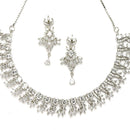 Rhodium Plated Marquise Cut White American Diamond Ethnic Necklace Jewellery Set