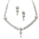 Rhodium Plated Leaf Vine White American Diamond Contemporary Necklace Jewellery Set