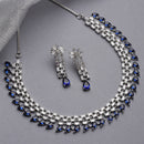 Rhodium Plated Teardrop Blue Ethnic AD Necklace Jewellery Set